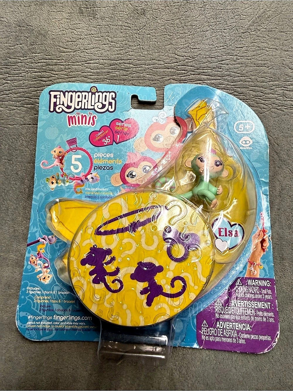 ELSA Fingerlings Minis 5 Pc.Set 3 Figurines + 1 Charm + 1 Bracelet Monkey NEW